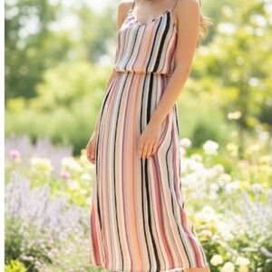 THML Multicolor Striped Midi Dress With Half Slip Sz Small